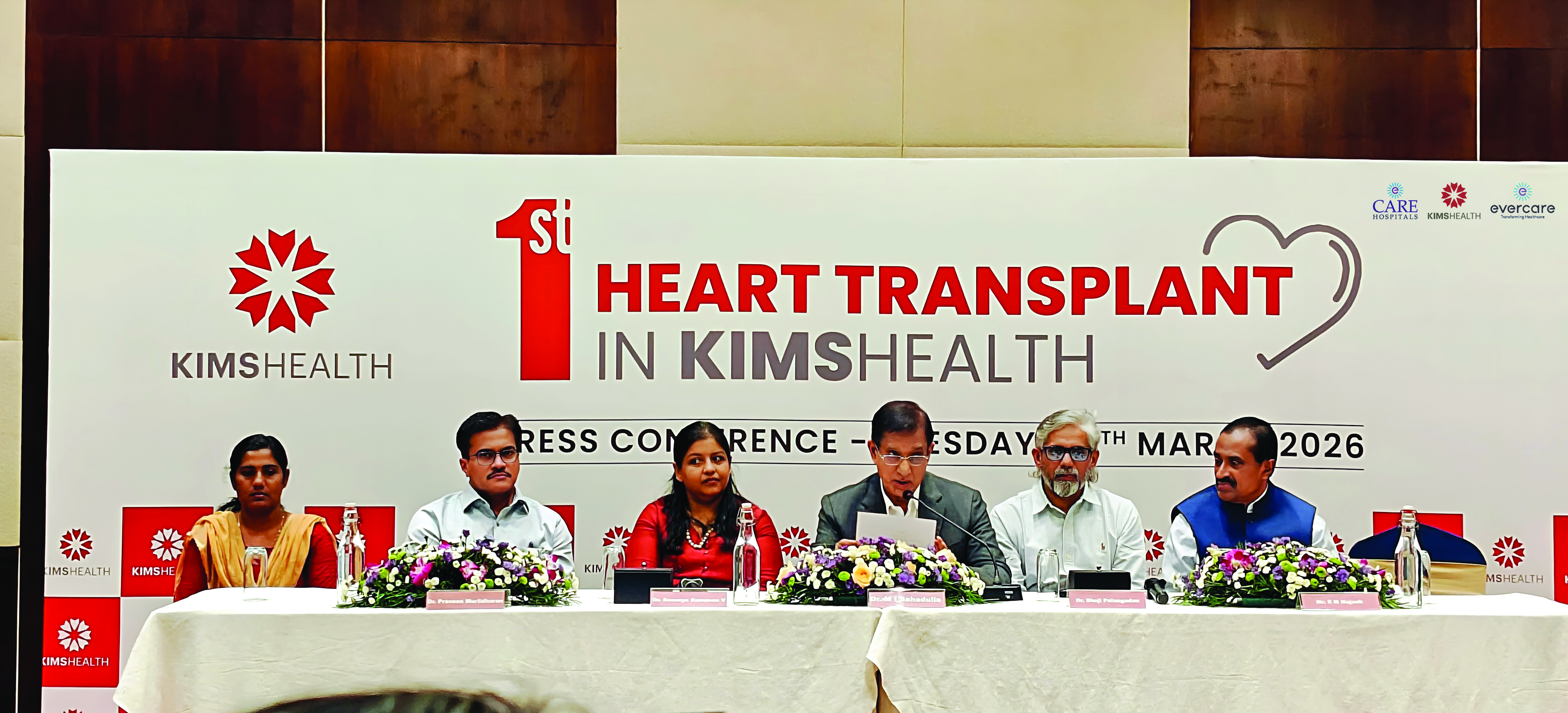 KIMSHEALTH’s Chairman and Managing Director Dr. M. I. Sahadulla addressing a press conference announcing the first heart transplant conducted at KIMSHEALTH, Trivandrum, in March 2026.